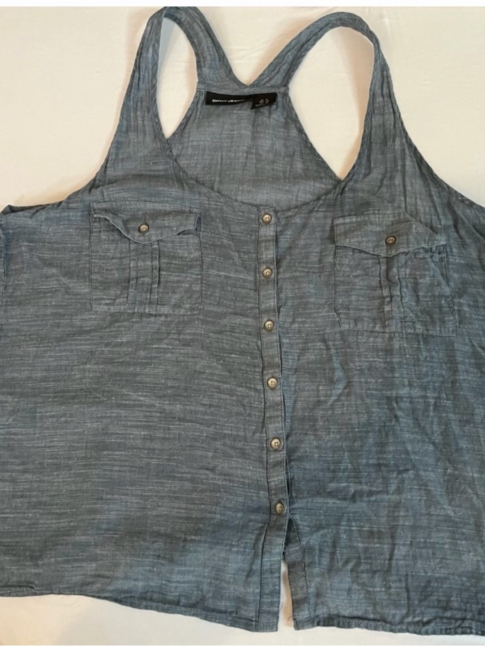 DKNY size XL lightweight denim blue button down sleeveless top racer back